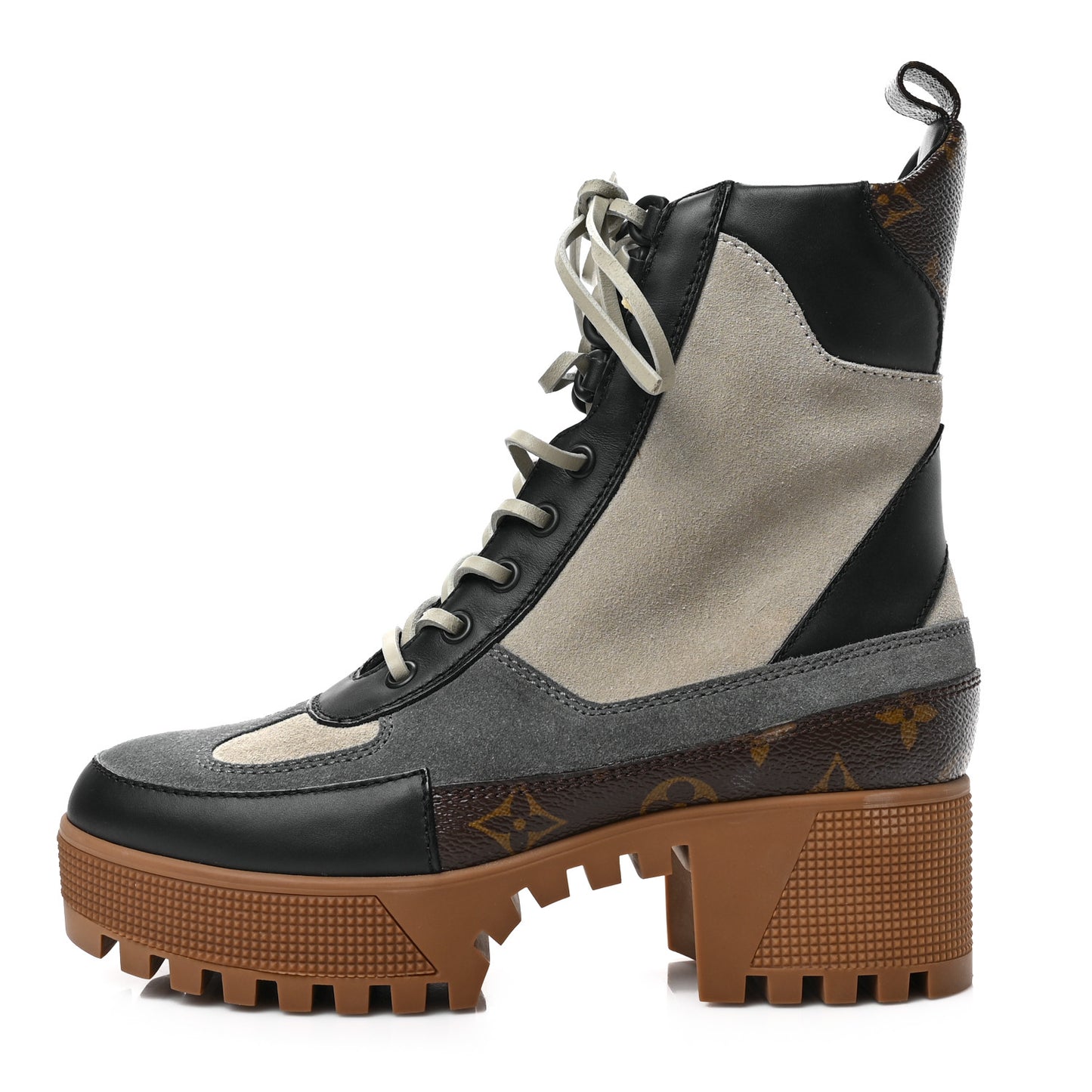 Suede Calfskin Monogram Platform Desert Boots 37 Dark Gray