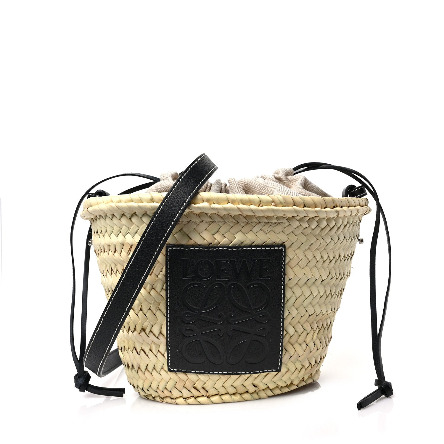 Loewe Leaf Palm Calfskin Drawstring Bucket Bag Natural Black 1 of 8