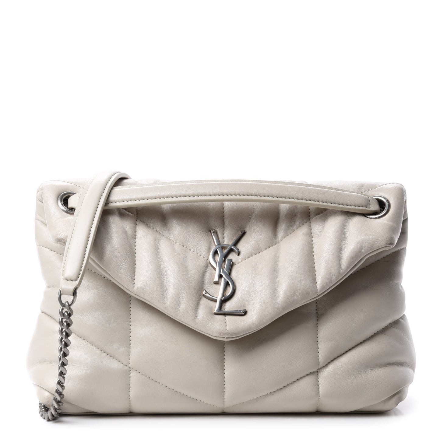 Lambskin Quilted Small Loulou Puffer Monogram Chain Satchel Blanc Vintage