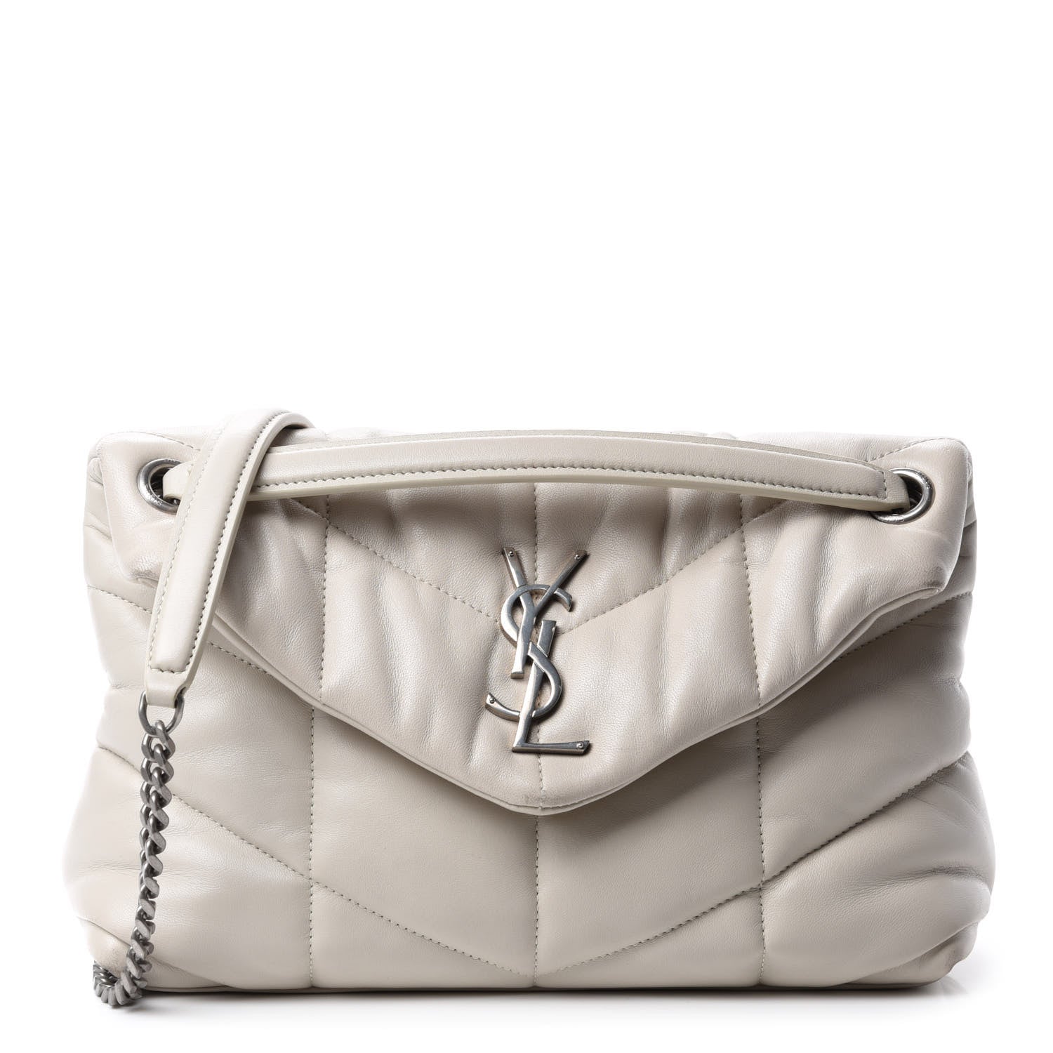 Saint Laurent Lambskin Quilted Small Loulou Puffer Monogram Chain Satchel Blanc Vintage 1 of 16