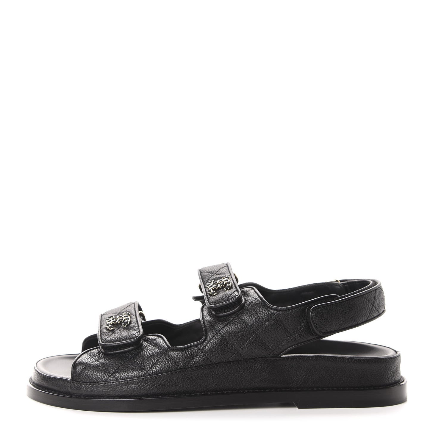 Grained Calfskin Velcro Dad Sandals 39 Black