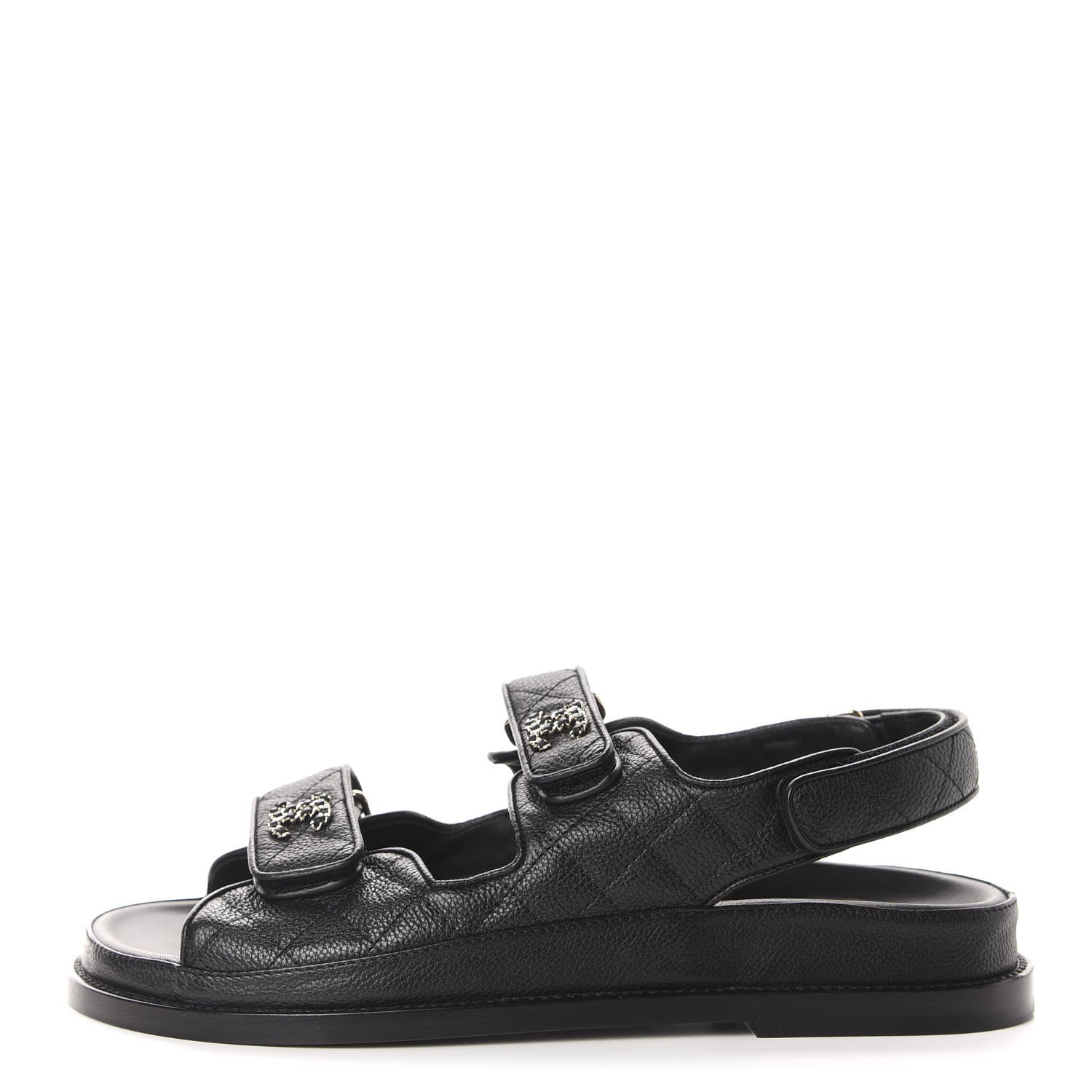 Chanel Grained Calfskin Velcro Dad Sandals 39 Black 1 of 10