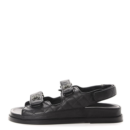 Chanel Grained Calfskin Velcro Dad Sandals 39 Black 1 of 10