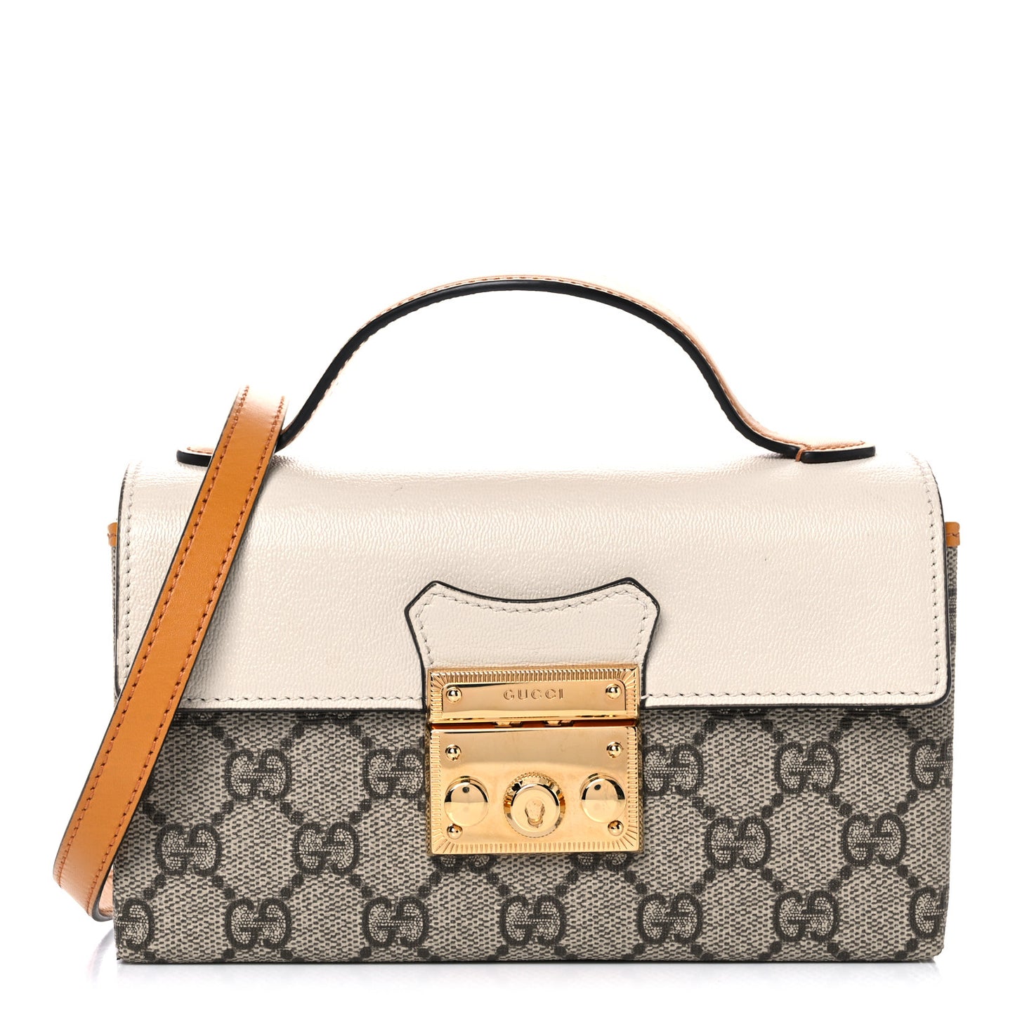 GG Supreme Monogram New Sakai Calfskin Mini Padlock Top Handle Shoulder Bag Beige Ebony Mystic White Sun Oil