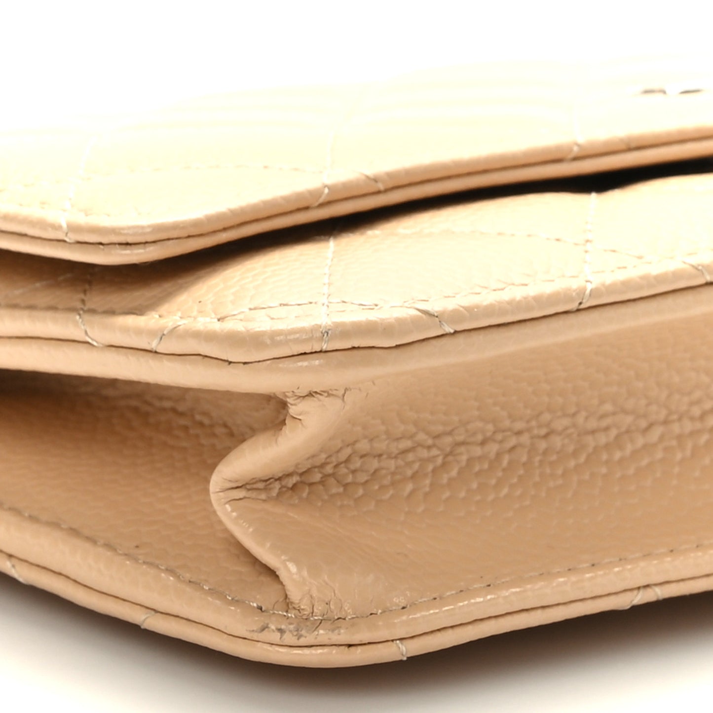 Caviar Quilted Wallet On Chain WOC Beige