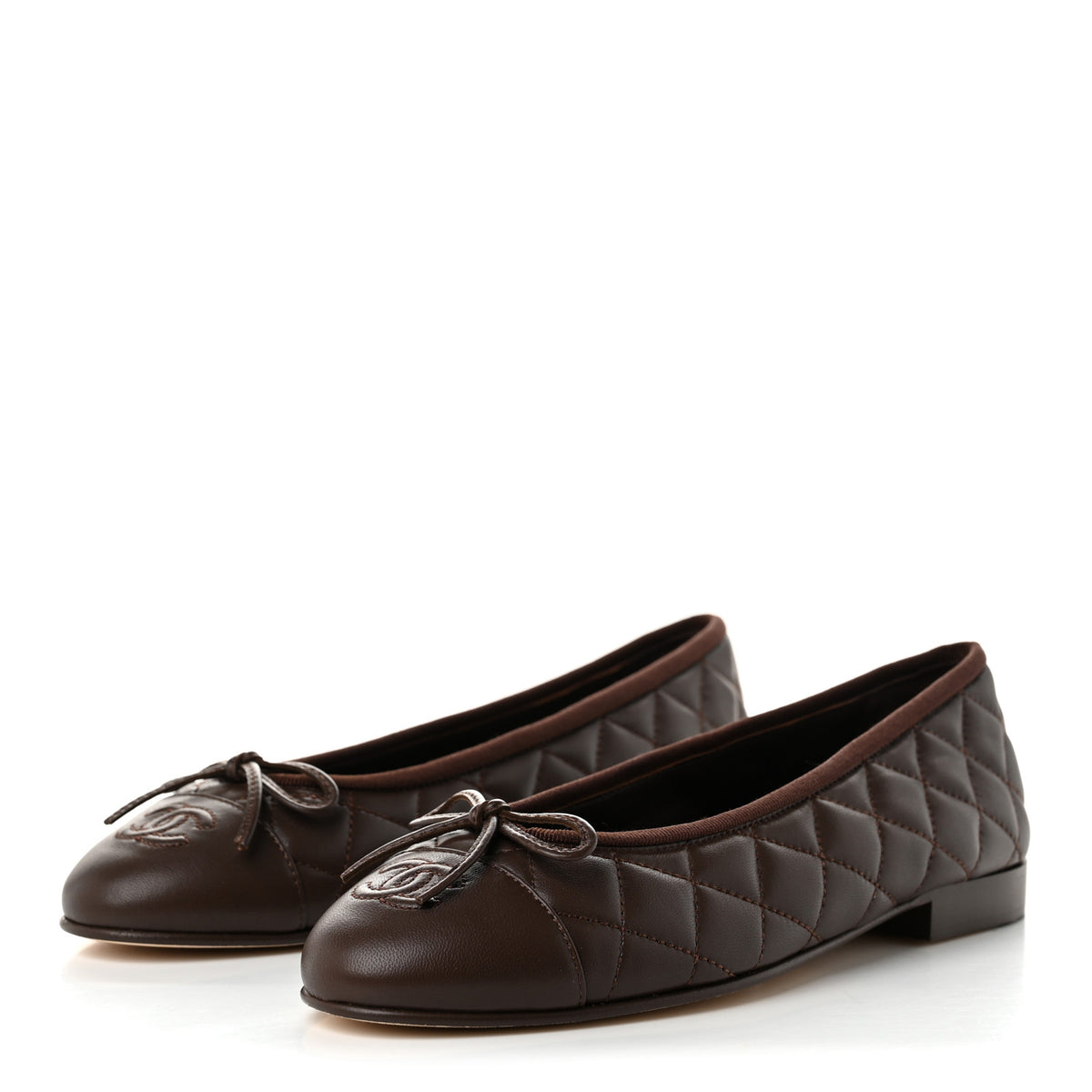 Lambskin Quilted CC Cap Toe Ballerina Flats 36.5 Chocolate