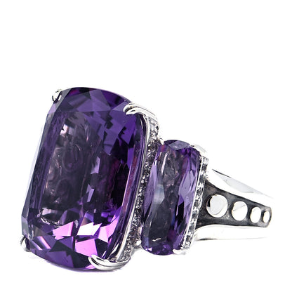 John Hardy Sterling Silver Amethyst White Sapphire Three Stone Cocktail Ring 54 7 4 of 5
