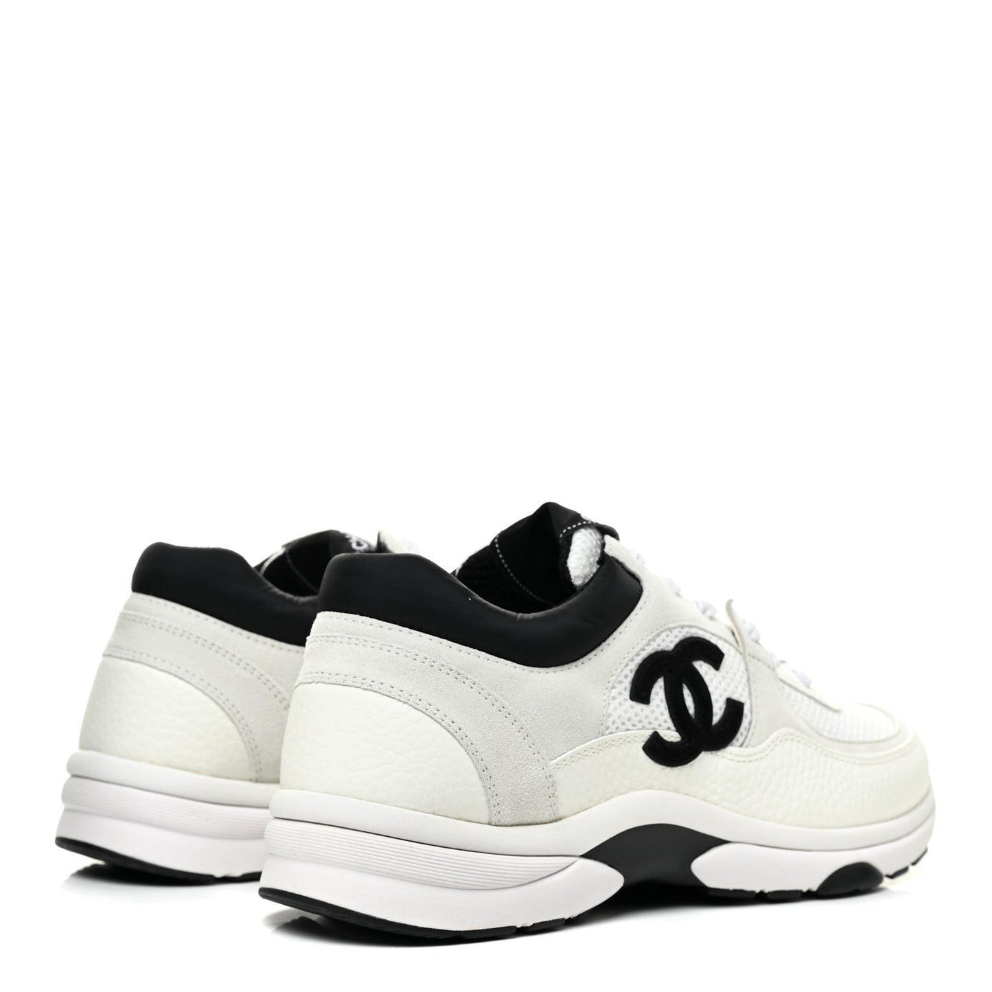 Mesh Suede Calfskin Grained Calfskin Womens CC Sneakers 41 White Black