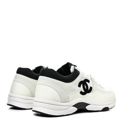 Chanel Mesh Suede Calfskin Grained Calfskin Womens CC Sneakers 41 White Black 4 of 9