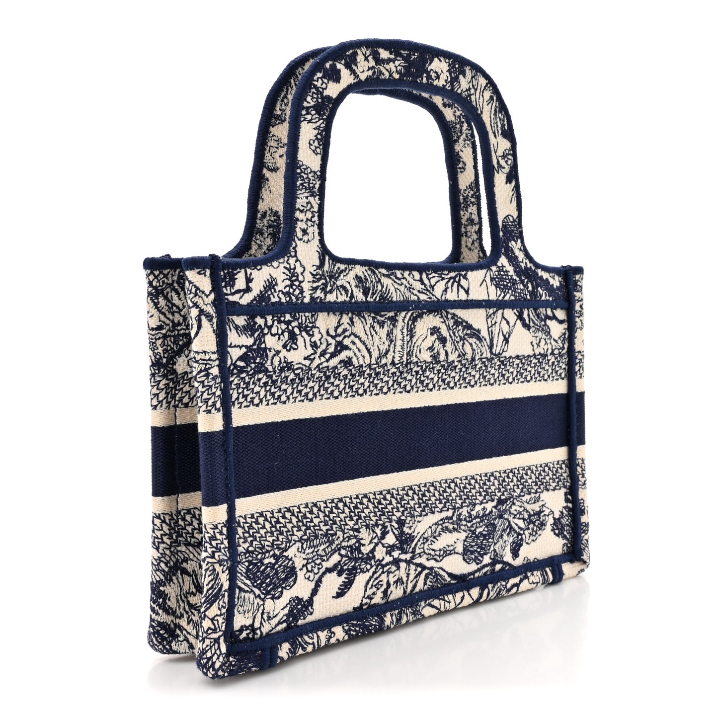 Canvas Embroidered Mini Toile De Jouy Book Tote Blue