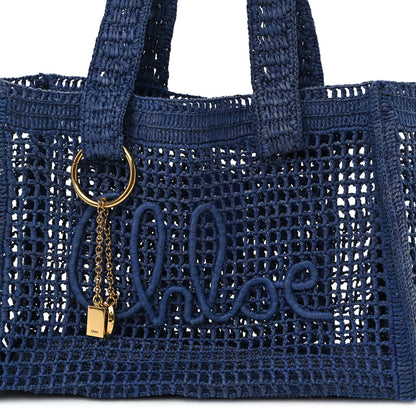 Chloe Raffia Summer Banana East West Tote Ashes Blue 7 of 9