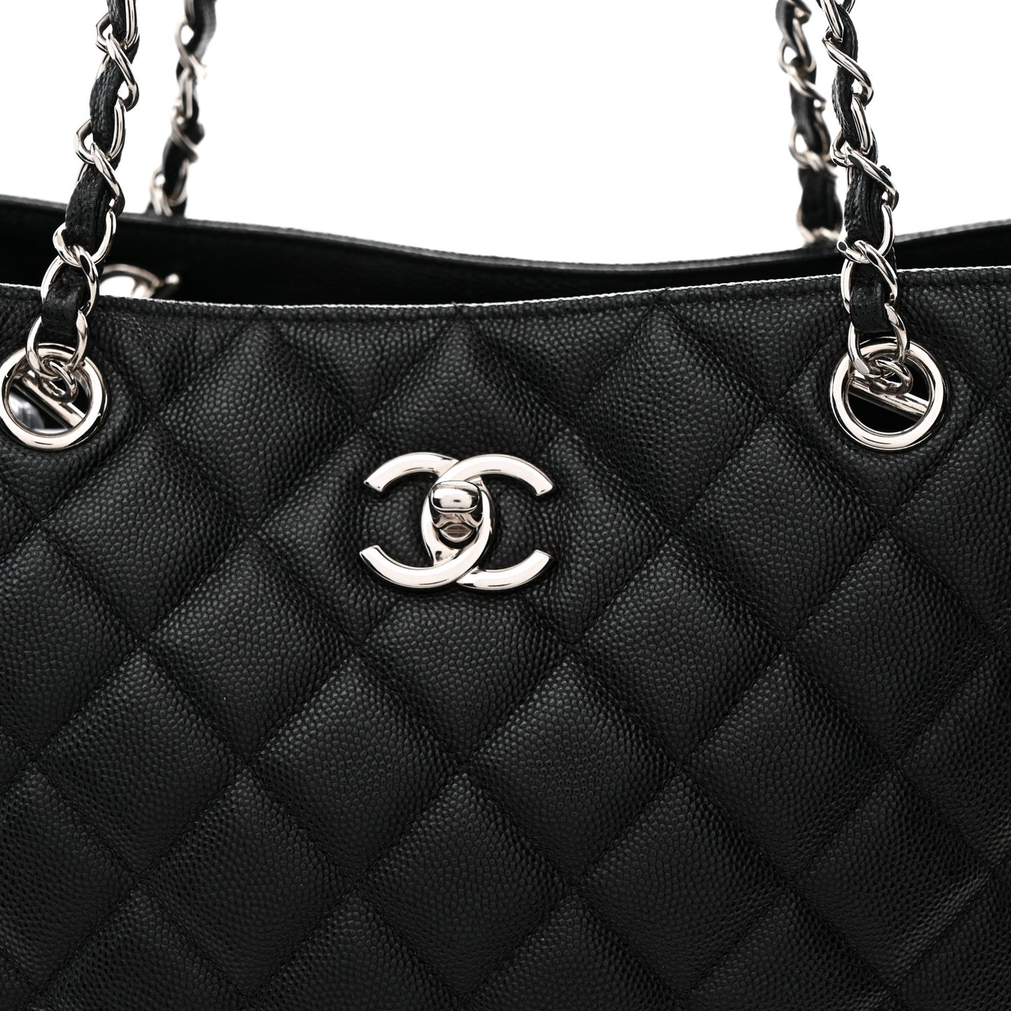 Caviar Quilted Large Shopping Tote Black