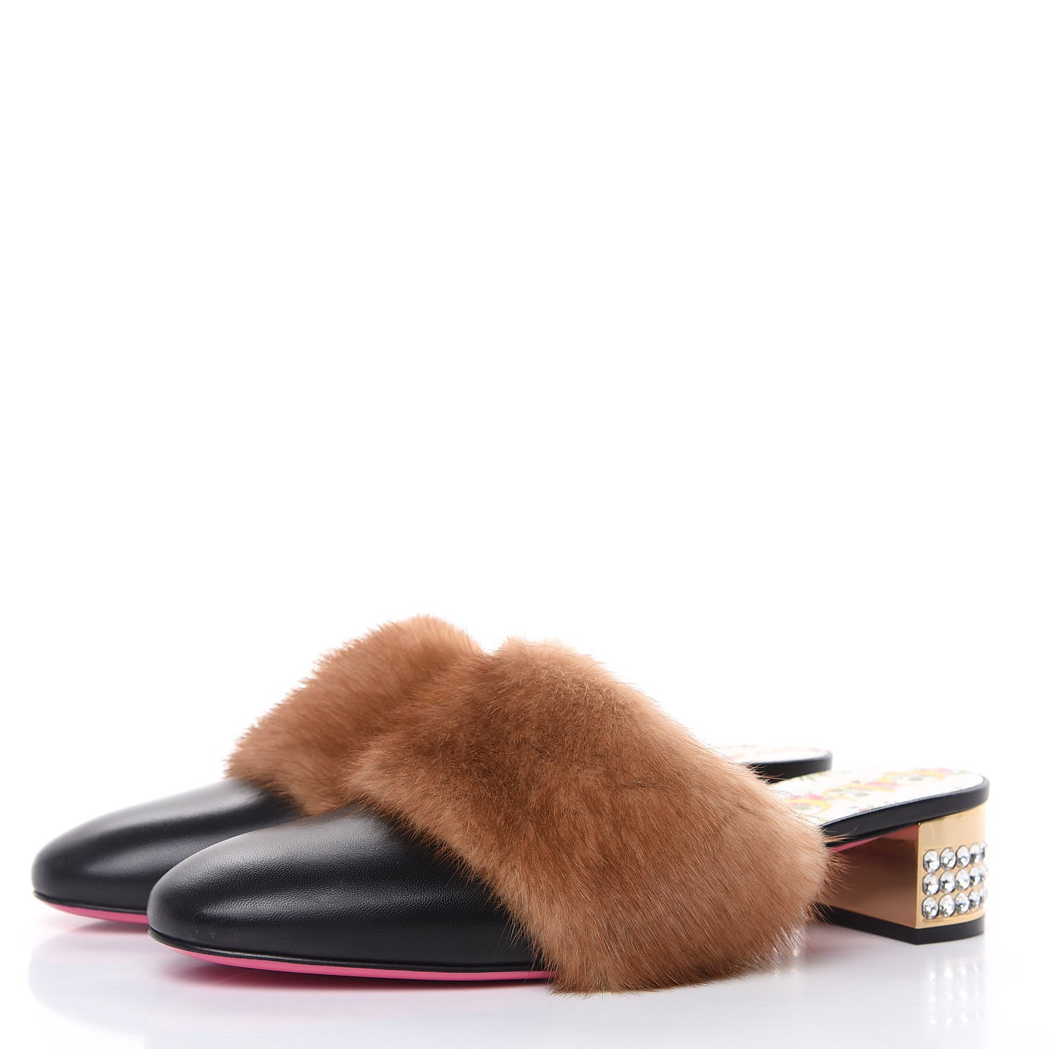 Gucci Mink Malaga Kid Crystal Candy Mules 39 Light Brown Black 3 of 8