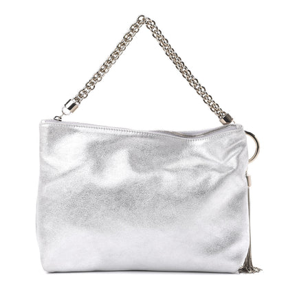 Chanel JIMMY CHOO Metallic Goatskin Callie Mea Tassel Shoulder Bag Silver 1 of 10