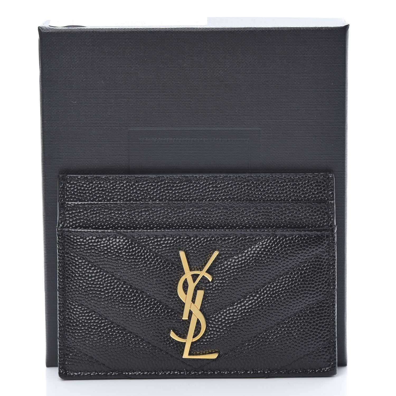 Saint Laurent Grain De Poudre Matelasse Chevron Monogram Credit Card Case Black 8 of 8