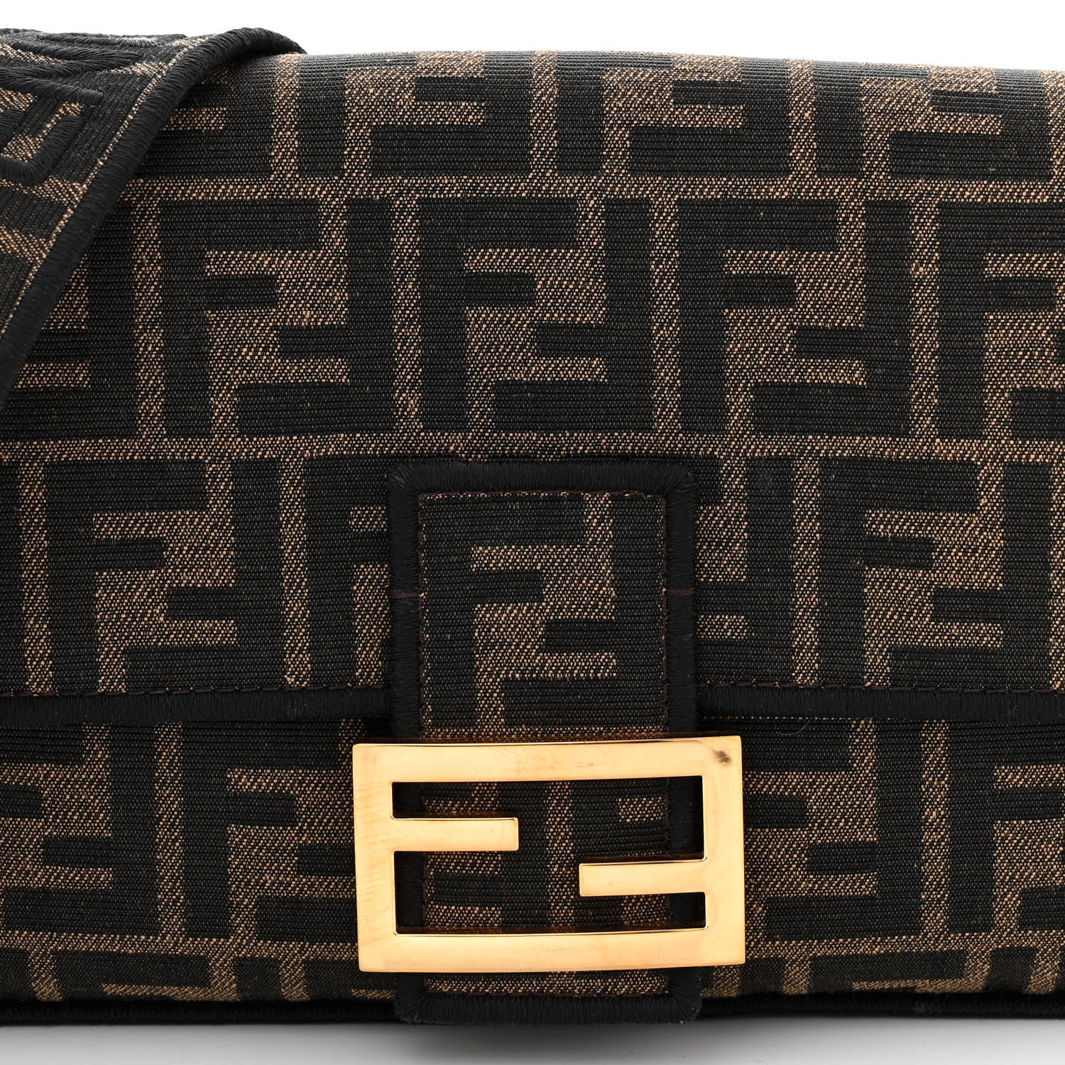 Fendi Fabric Jacquard FF 1974 Medium Baguette Tobacco Moro Black 8 of 11