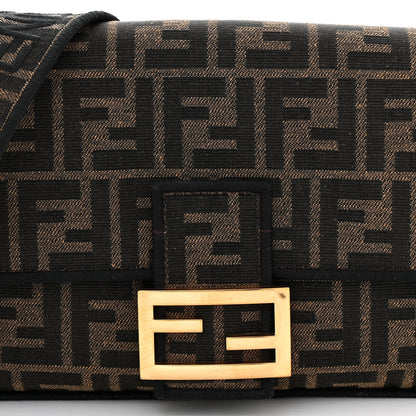 Fendi Fabric Jacquard FF 1974 Medium Baguette Tobacco Moro Black 8 of 11