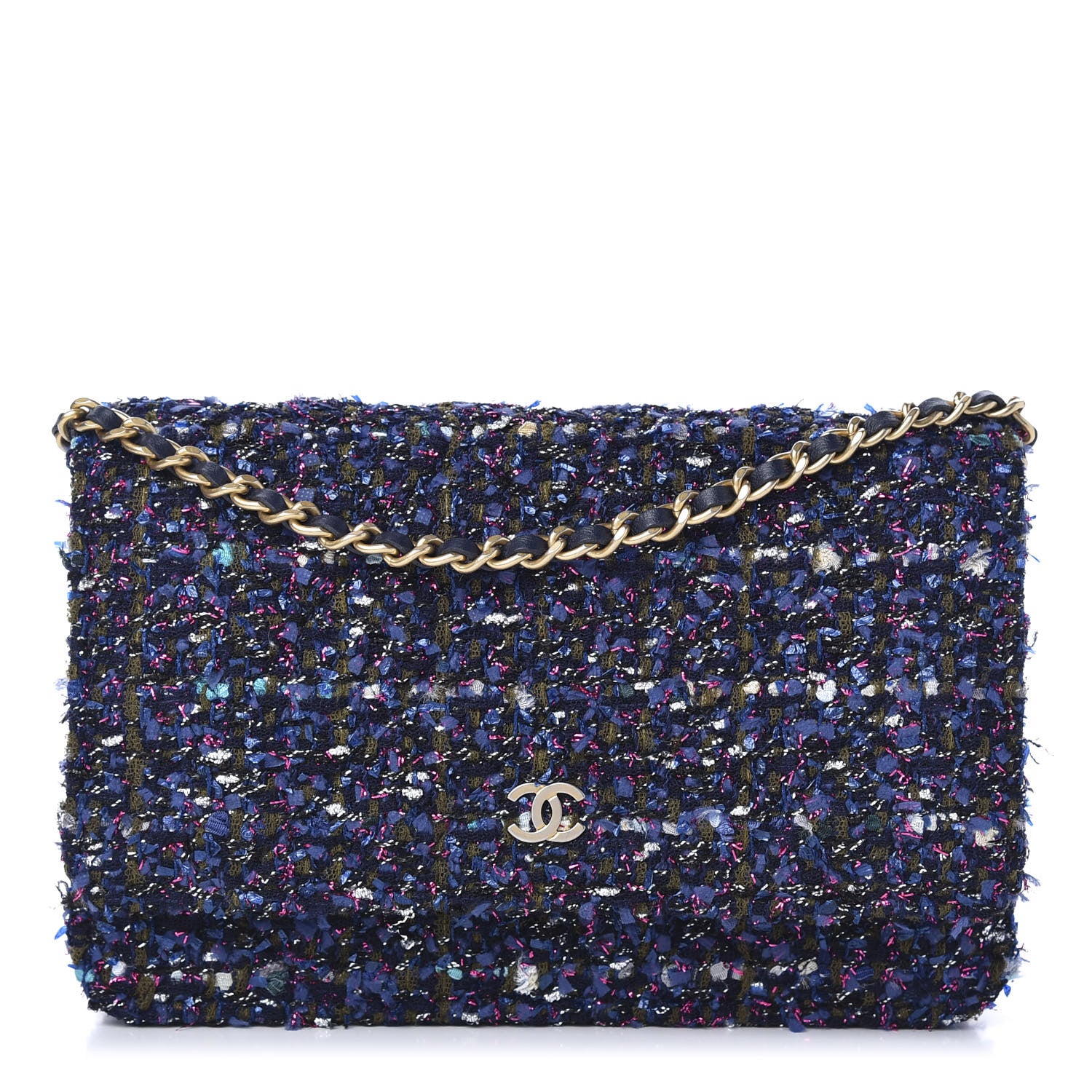 Chanel Tweed Charms Wallet On Chain WOC Blue Purple Khaki Pink 1 of 12