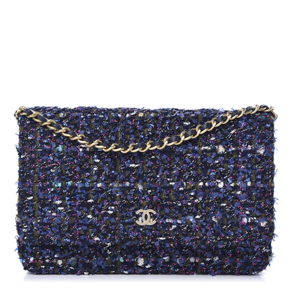 Chanel Tweed Charms Wallet On Chain WOC Blue Purple Khaki Pink 1 of 12