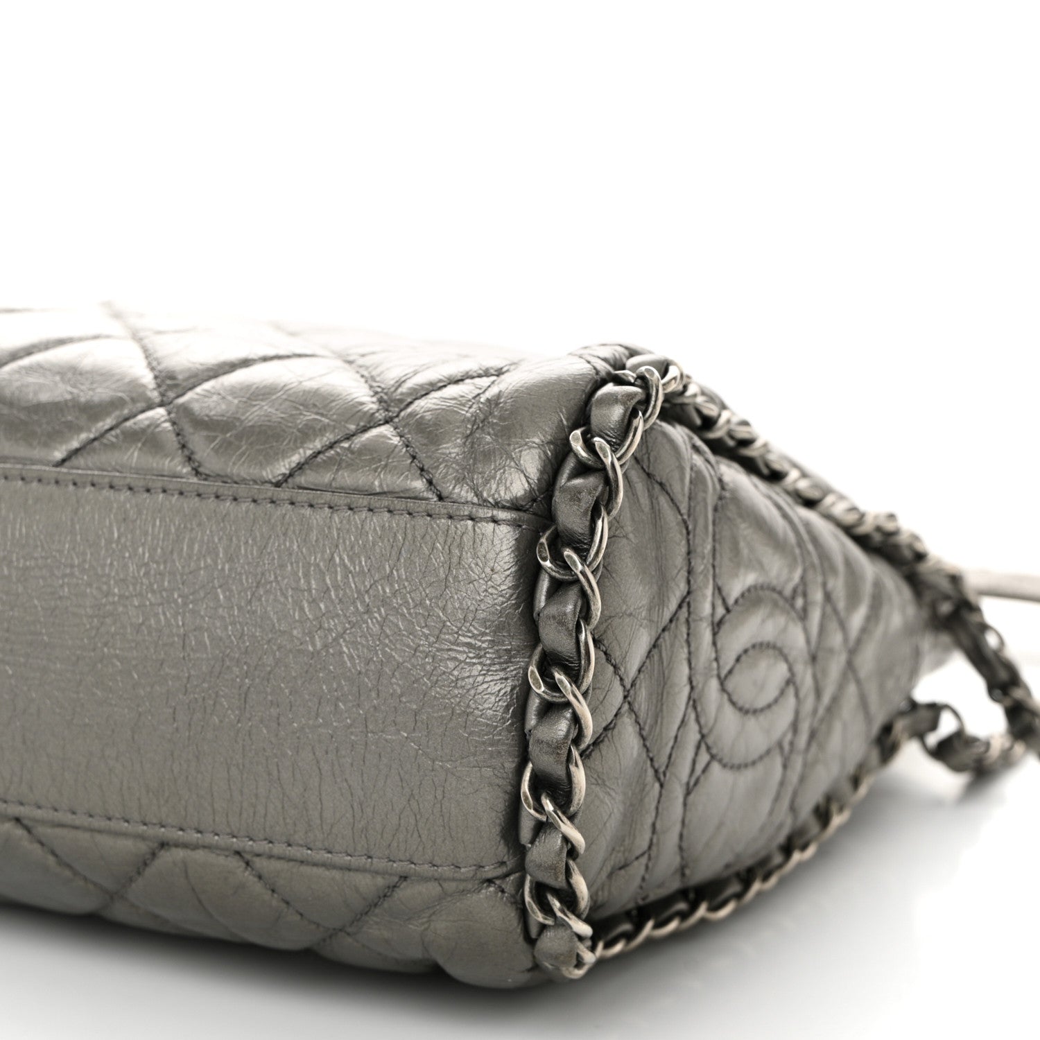 Chanel Metallic Calfskin Quilted Medium Chain Me Hobo Dark Silver 10 of 12