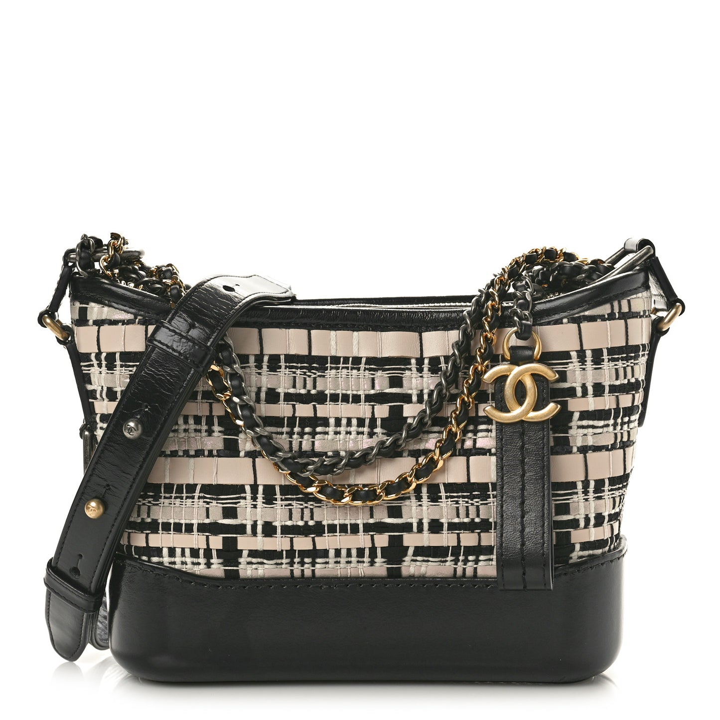 Tweed Calfskin Calfskin Small Gabrielle Hobo Black Light Beige