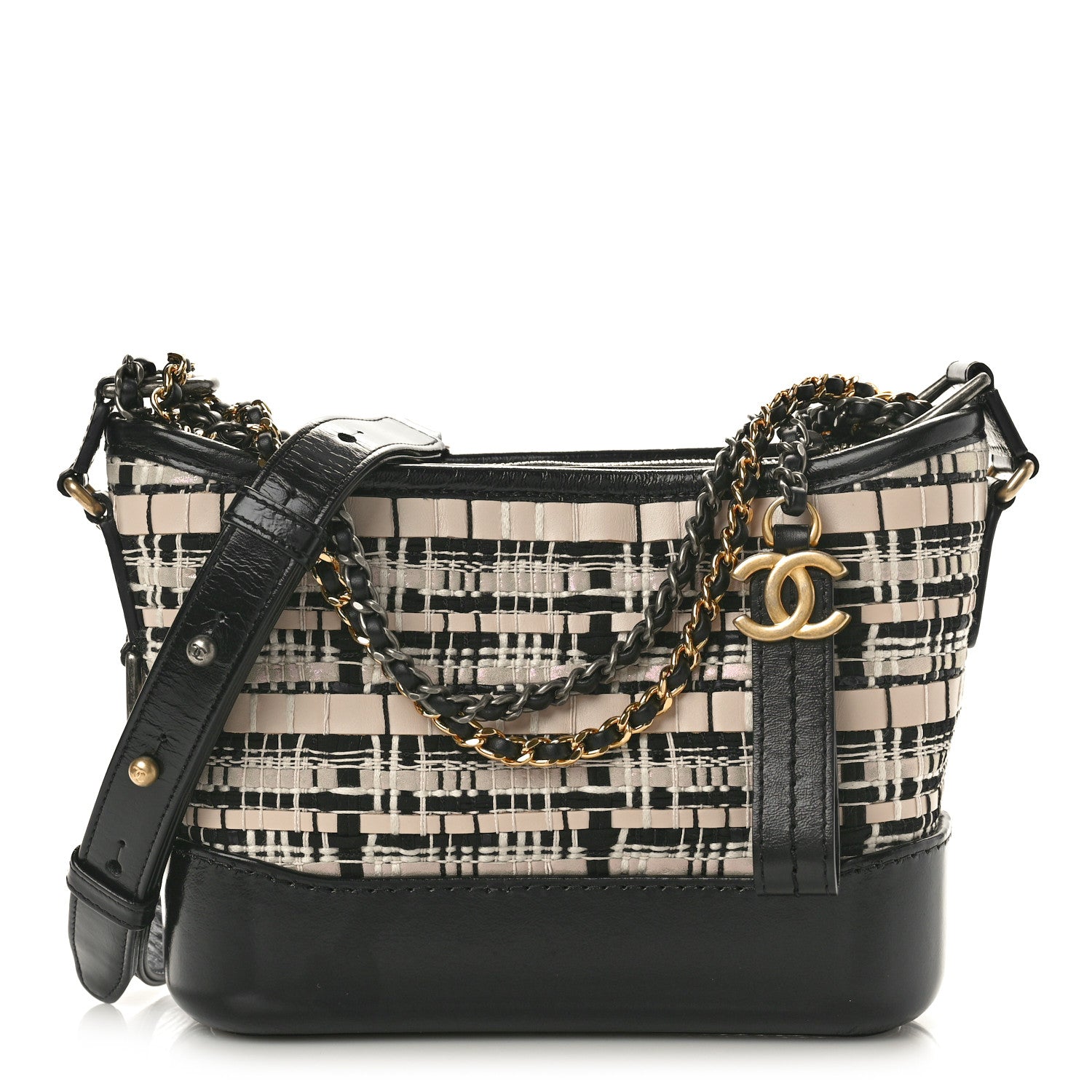 Chanel Tweed Calfskin Calfskin Small Gabrielle Hobo Black Light Beige 1 of 10