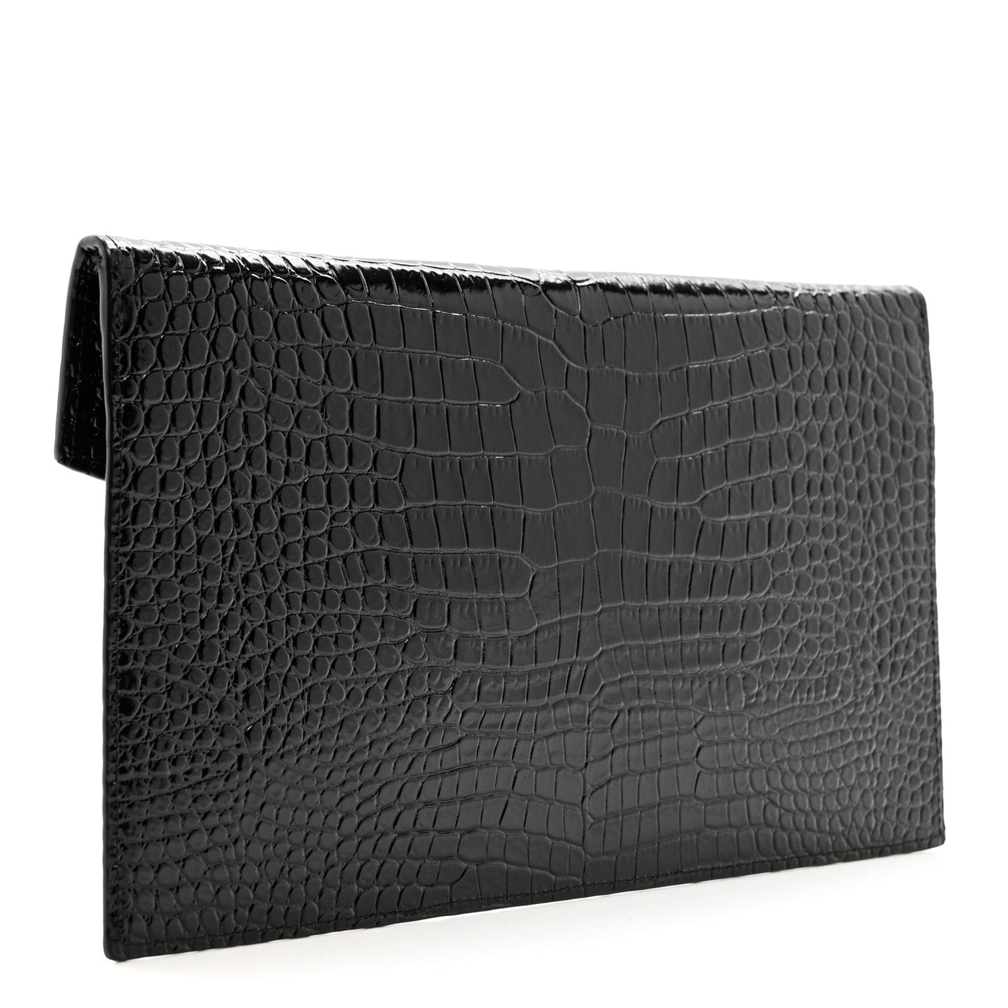 Calfskin Crocodile Embossed Uptown Monogram Clutch Black