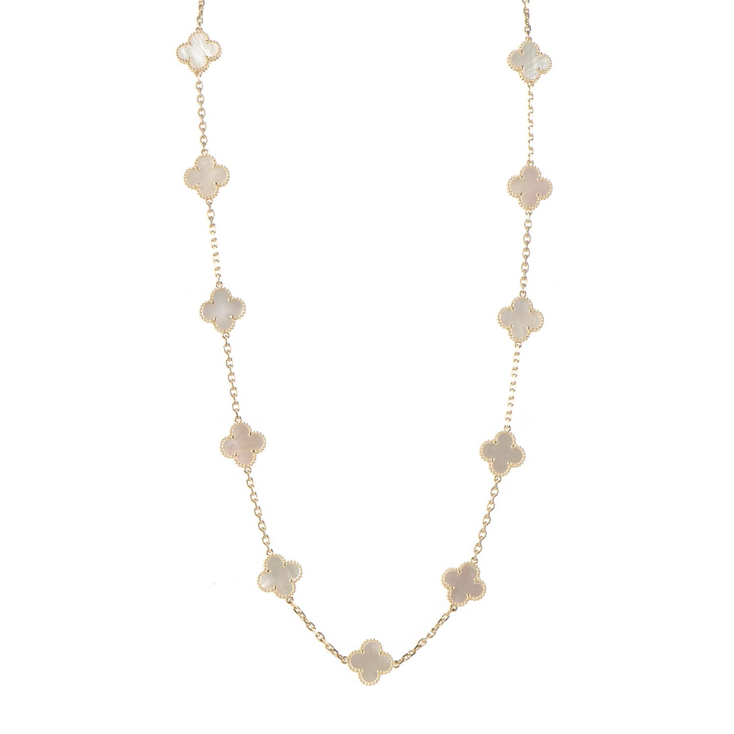 18K Yellow Gold Mother of Pearl 20 Motifs Vintage Alhambra Necklace