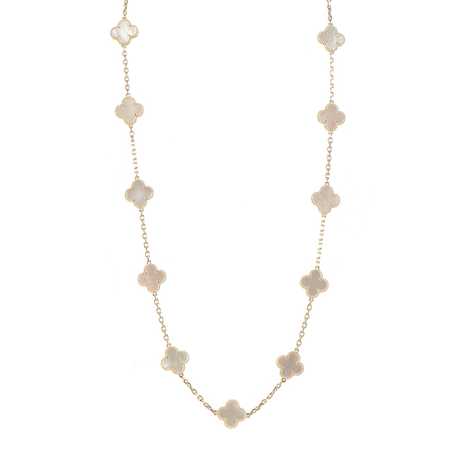 Van Cleef & Arpels 18K Yellow Gold Mother of Pearl 20 Motifs Vintage Alhambra Necklace 1 of 4