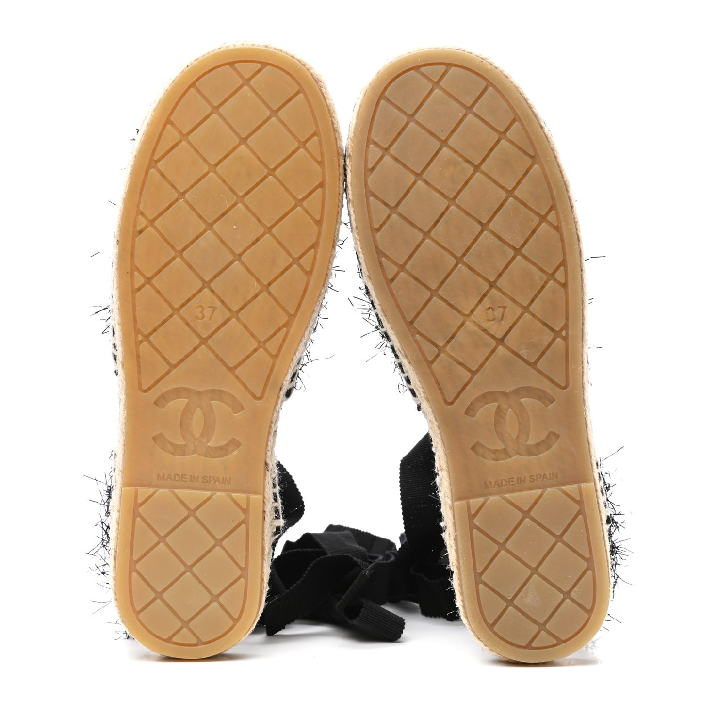 Fabric Tweed Suede Grosgrain CC Espadrilles 37 Black