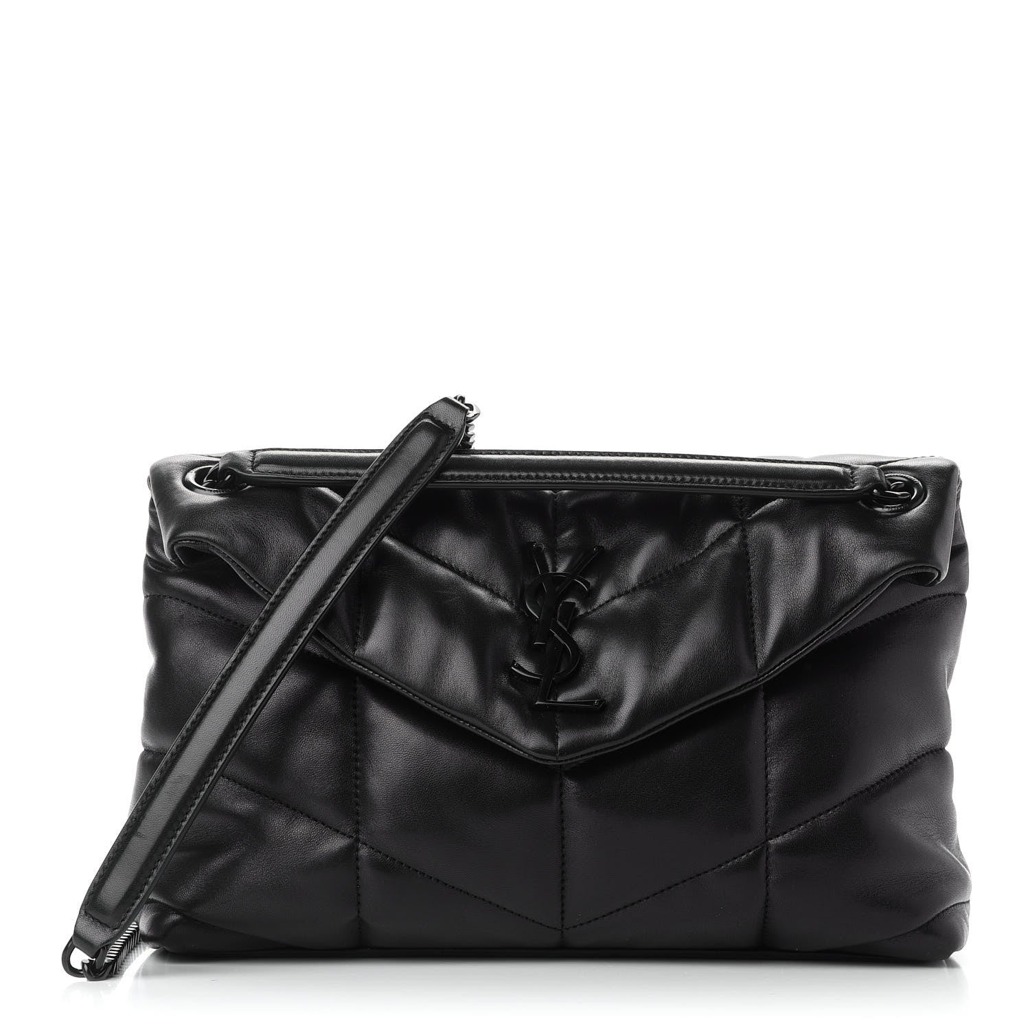 Saint Laurent Lambskin Quilted Small Loulou Puffer Monogram Chain Satchel Black 1 of 7