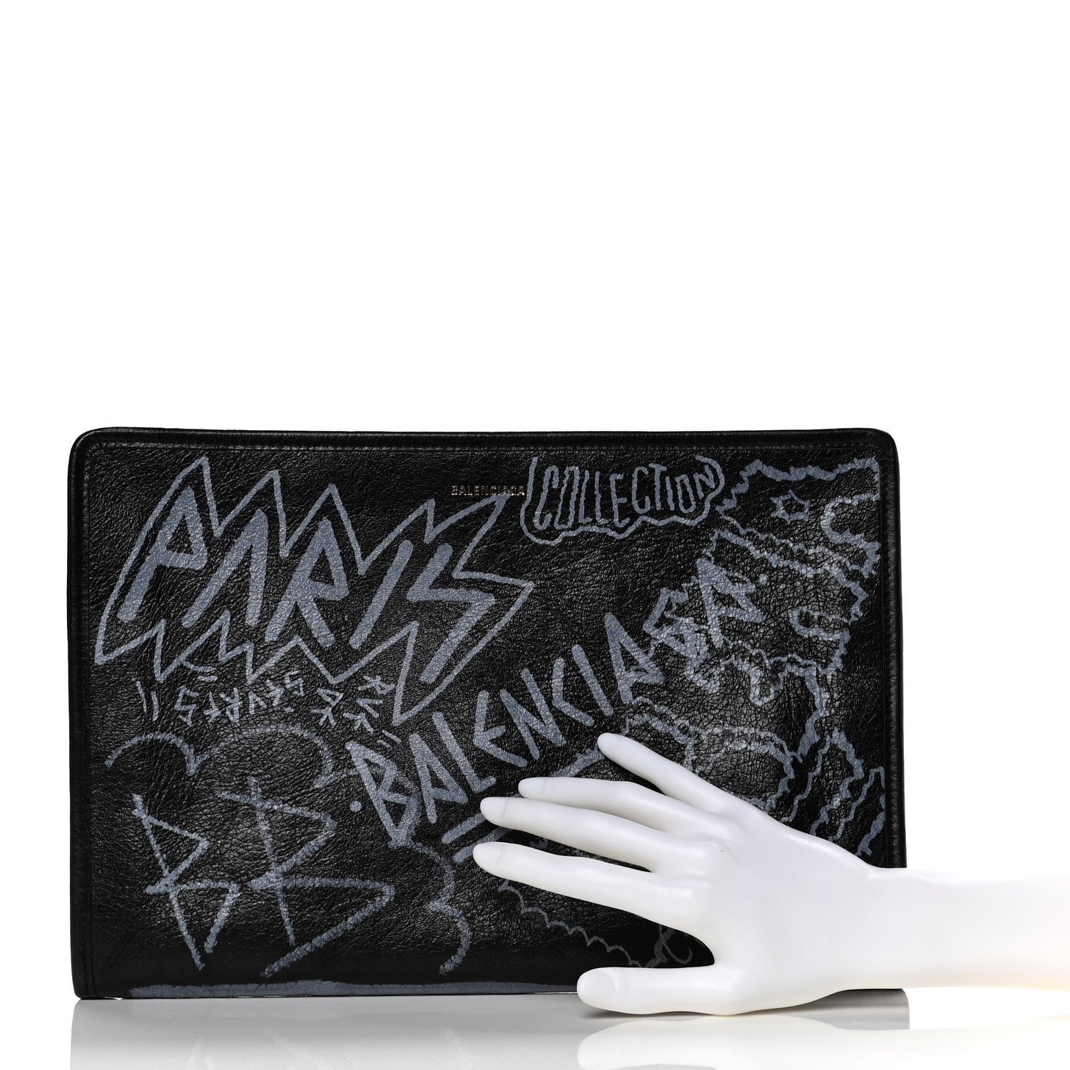 Balenciaga Agneau Arena Graffiti All Over Bazar Pouch Black White 2 of 6