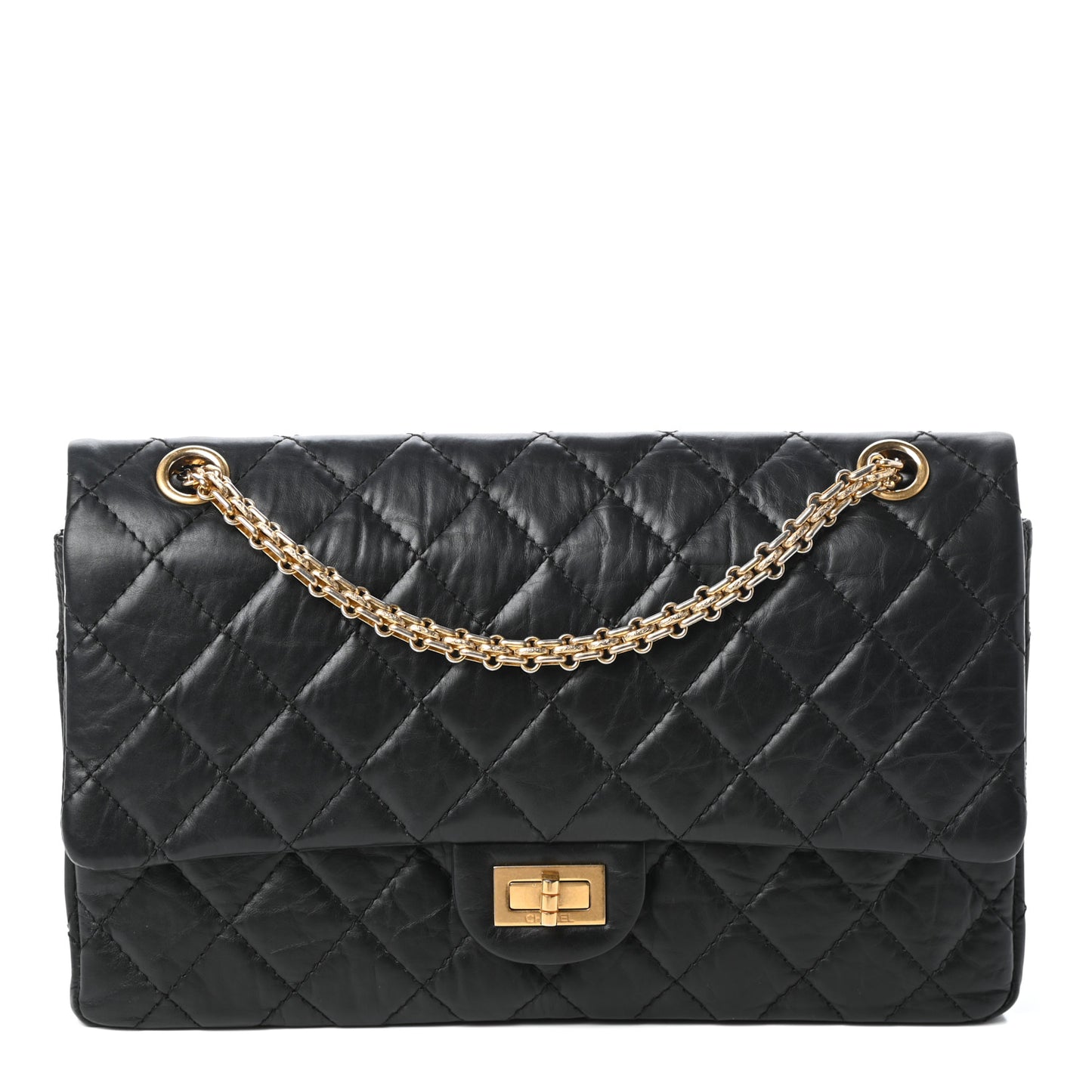 Aged Calfskin Quilted 2.55 Reissue 227 Flap Black