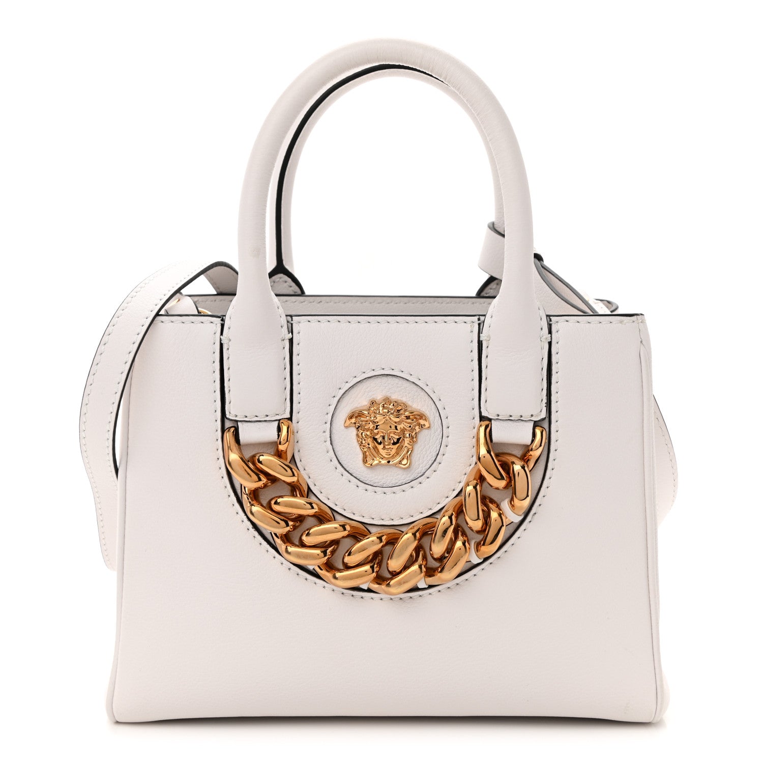 Versace Grained Calfskin Small La Medusa Chain Tote White 1 of 10