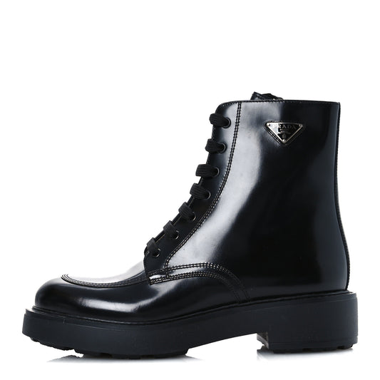 Brushed Calfskin Triangle Combat Boots 39.5 Black