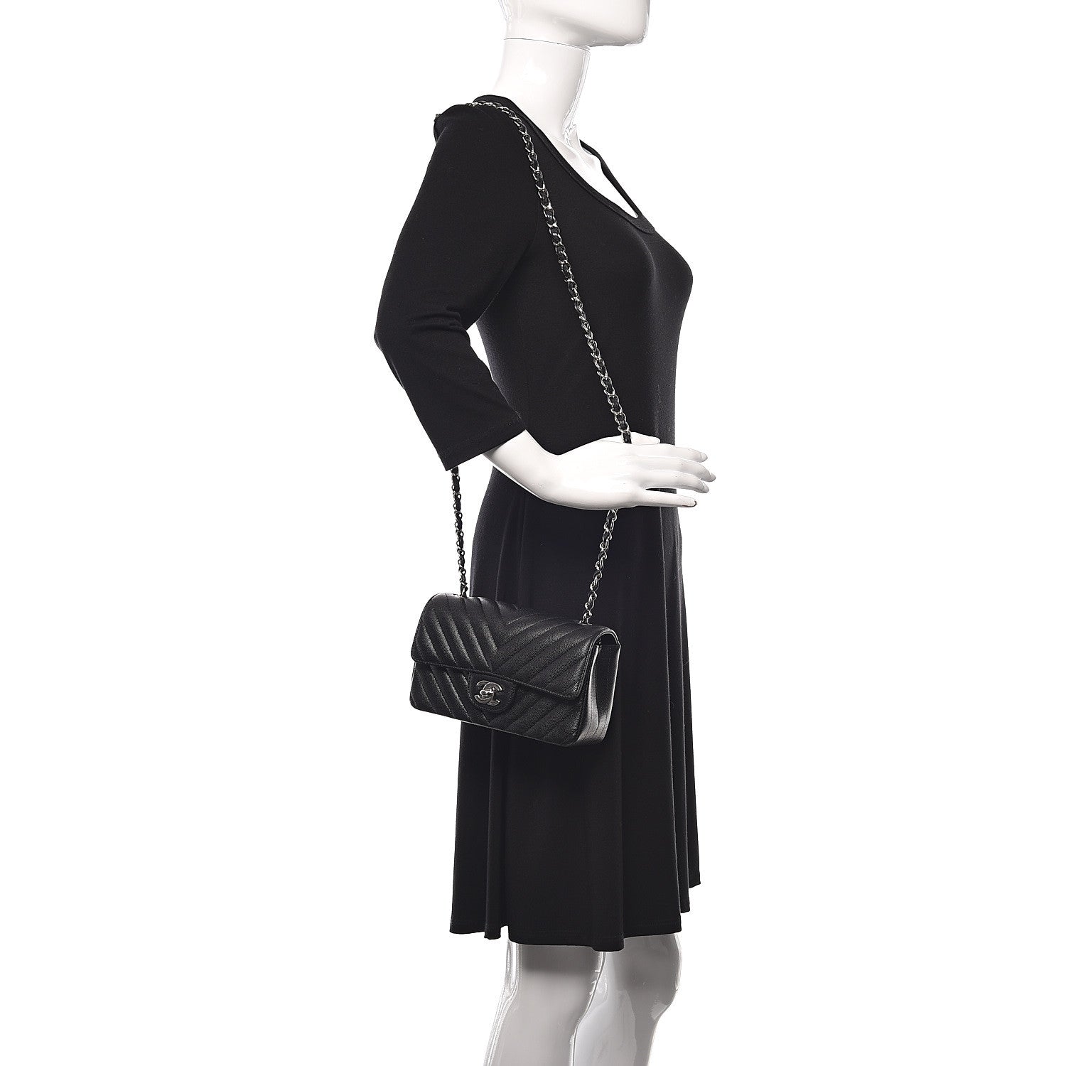 Chanel Caviar Chevron Quilted Mini Rectangular Flap Black 2 of 11