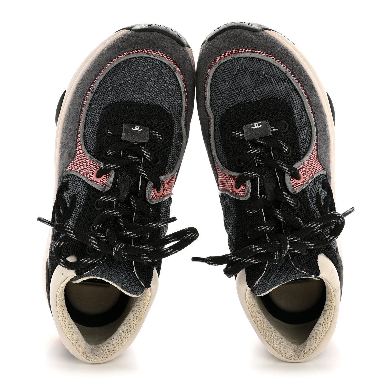 Chanel Fabric Calfskin Suede Womens CC Sneakers 36.5 Grey Pink 2 of 10