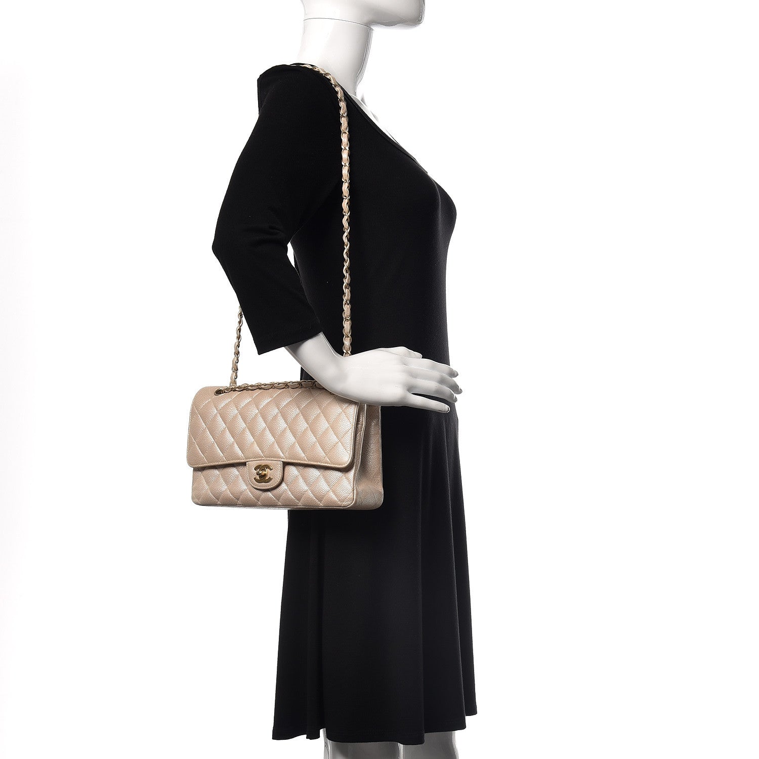 Chanel Pearly Caviar Quilted Medium Double Flap Light Beige 2 of 10