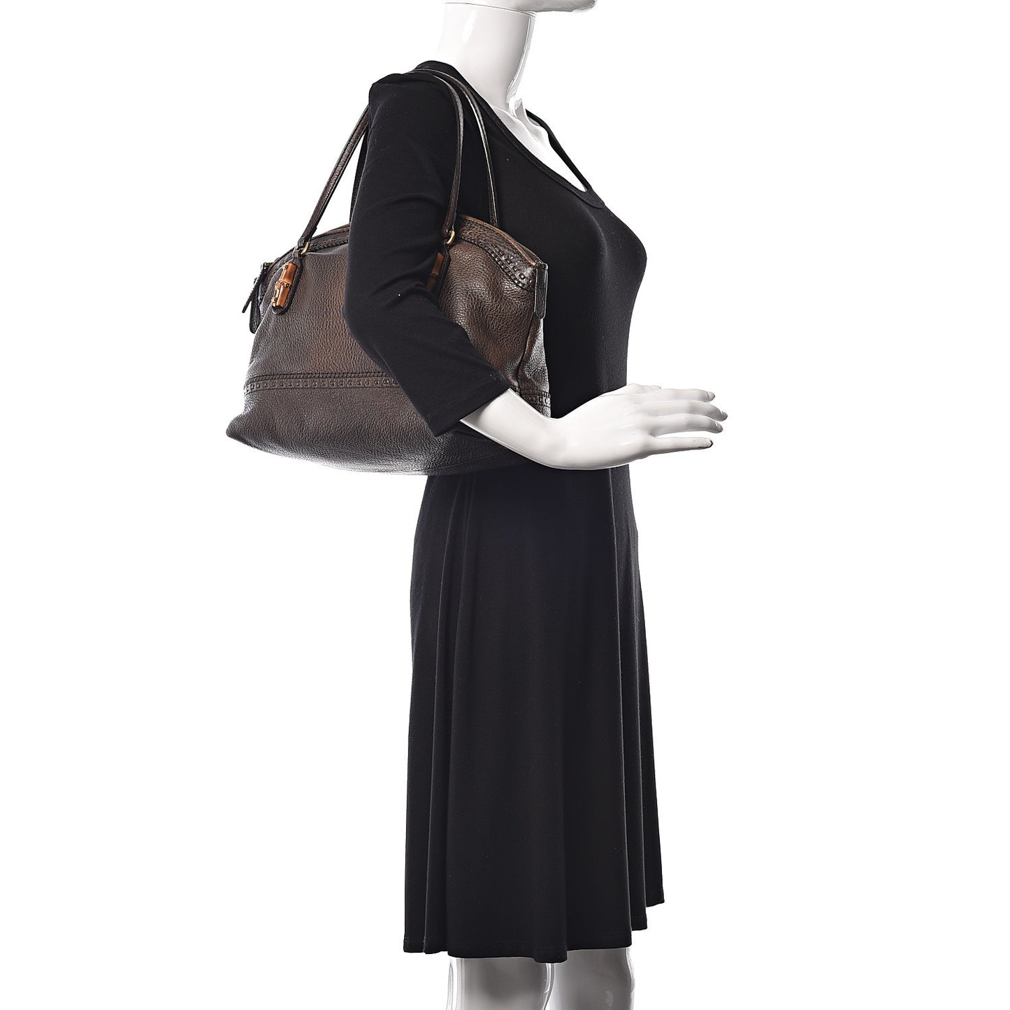 Calfskin Laidback Crafty Dome Satchel Dark Brown