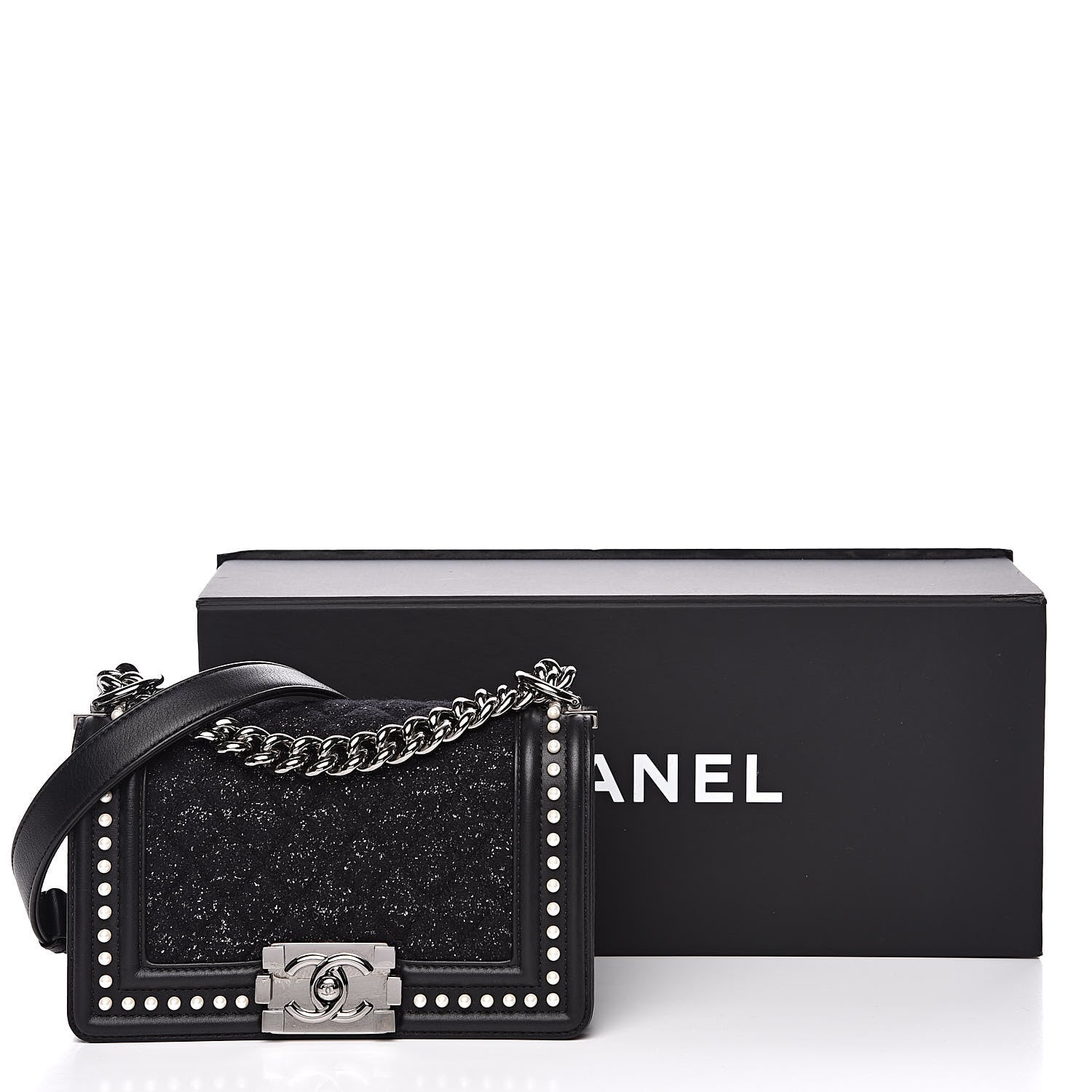 Chanel Calfskin Pearl Tweed Small Boy Flap Black 12 of 12
