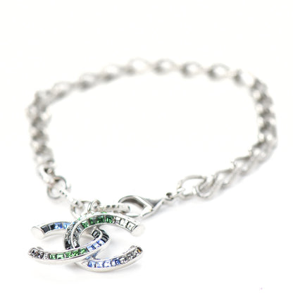 Chanel Baguette Crystal CC Bracelet Silver Green Blue 1 of 5