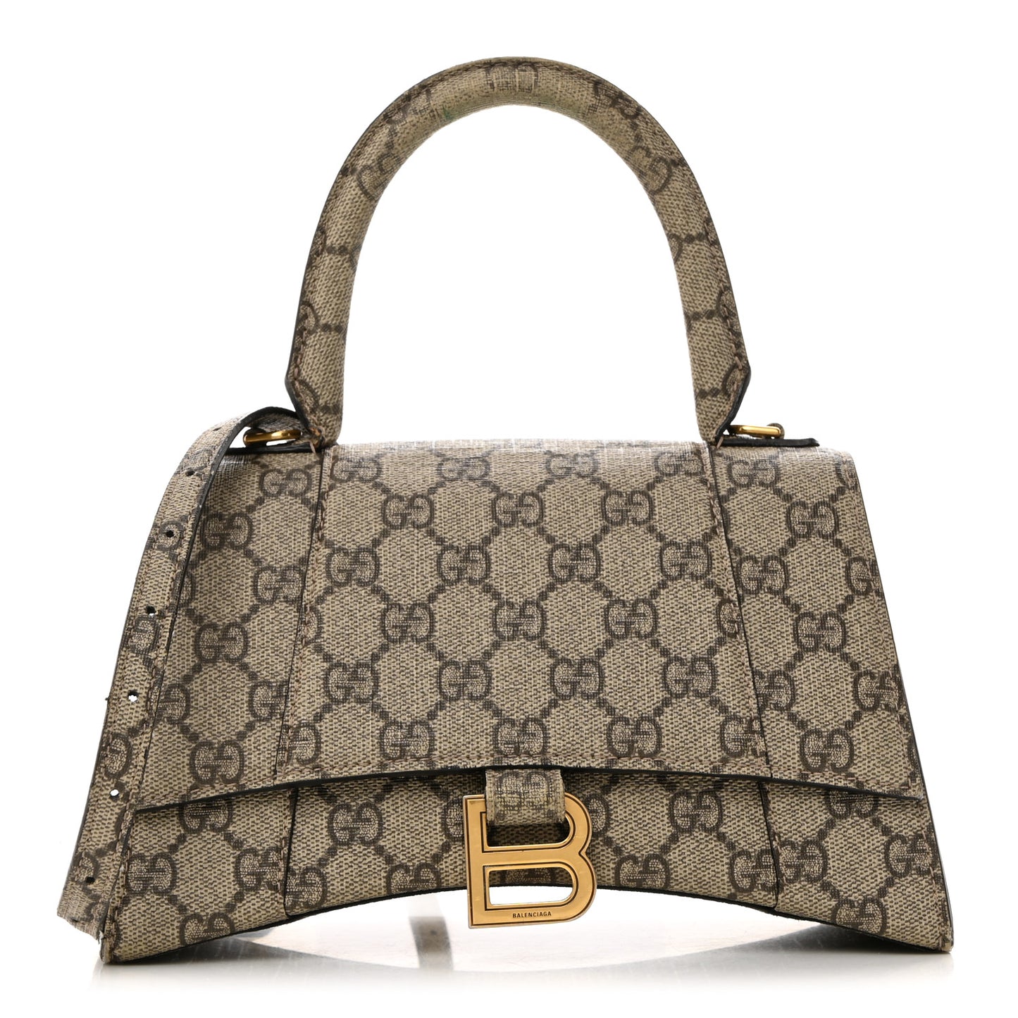 X GUCCI GG Supreme Monogram Small Hourglass Top Handle Bag Beige Ebony