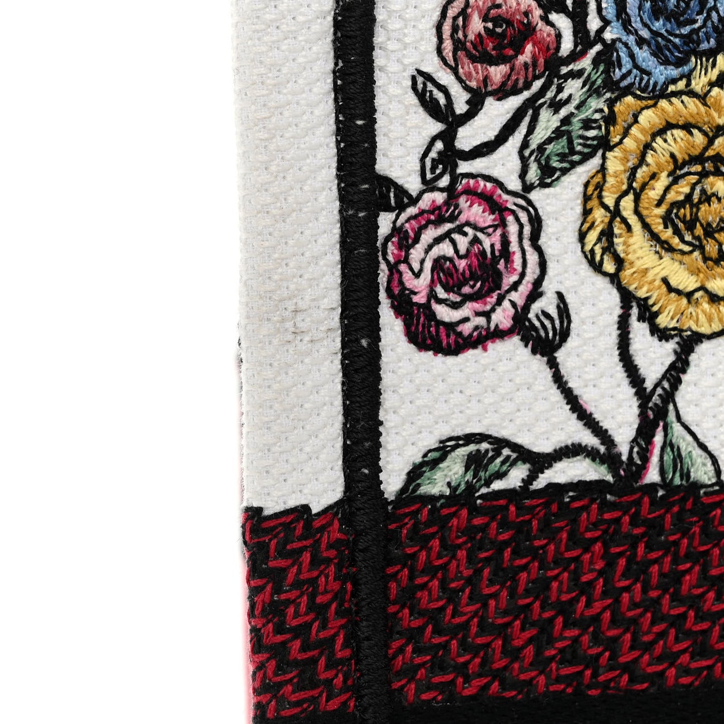 Canvas Embroidered Medium Florilegio Book Tote White Multicolor