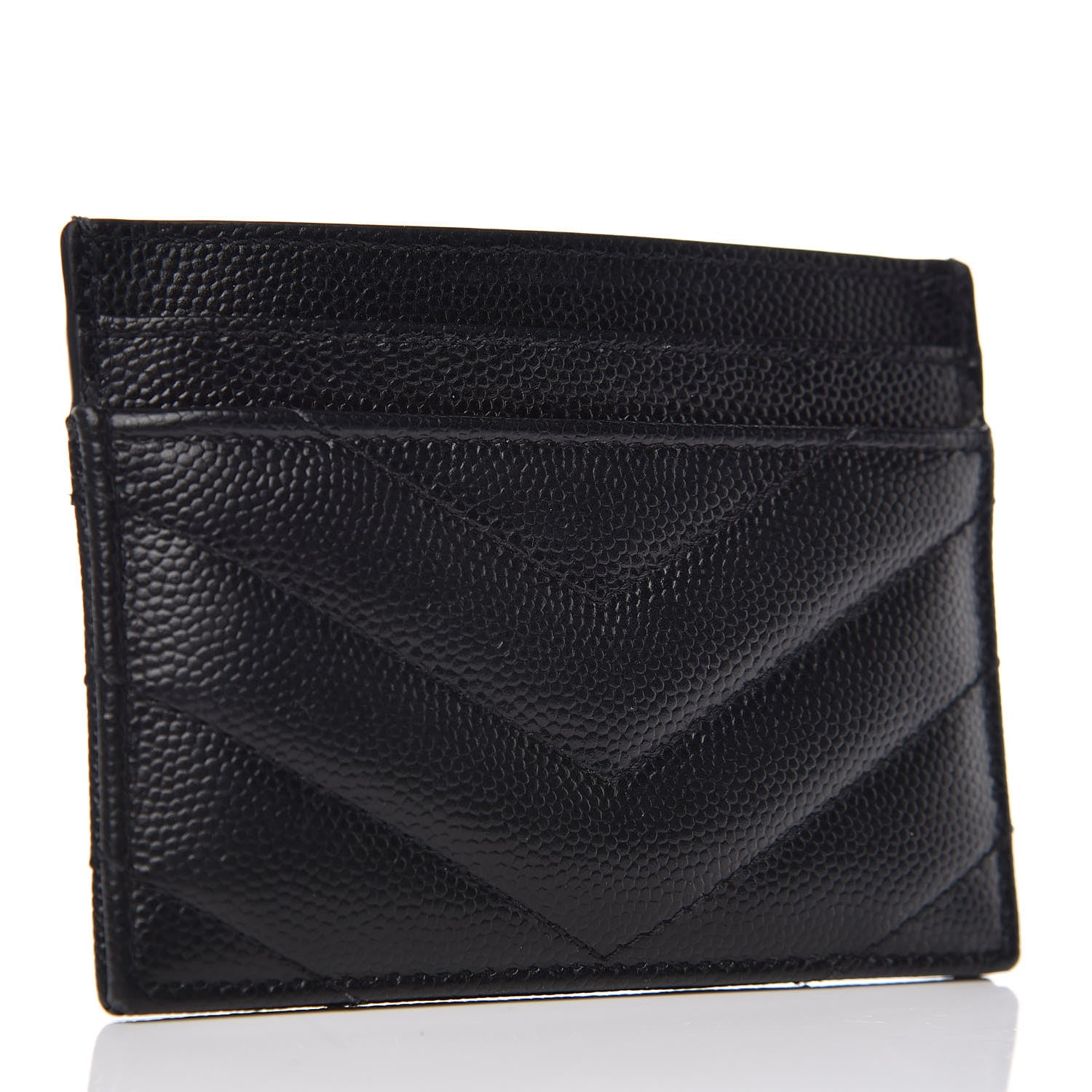Saint Laurent Grain De Poudre Matelasse Chevron Monogram Credit Card Case Black 3 of 9