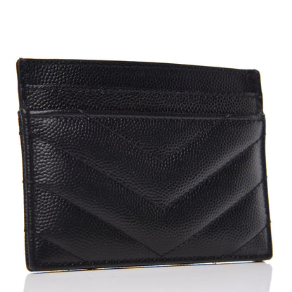 Saint Laurent Grain De Poudre Matelasse Chevron Monogram Credit Card Case Black 3 of 9