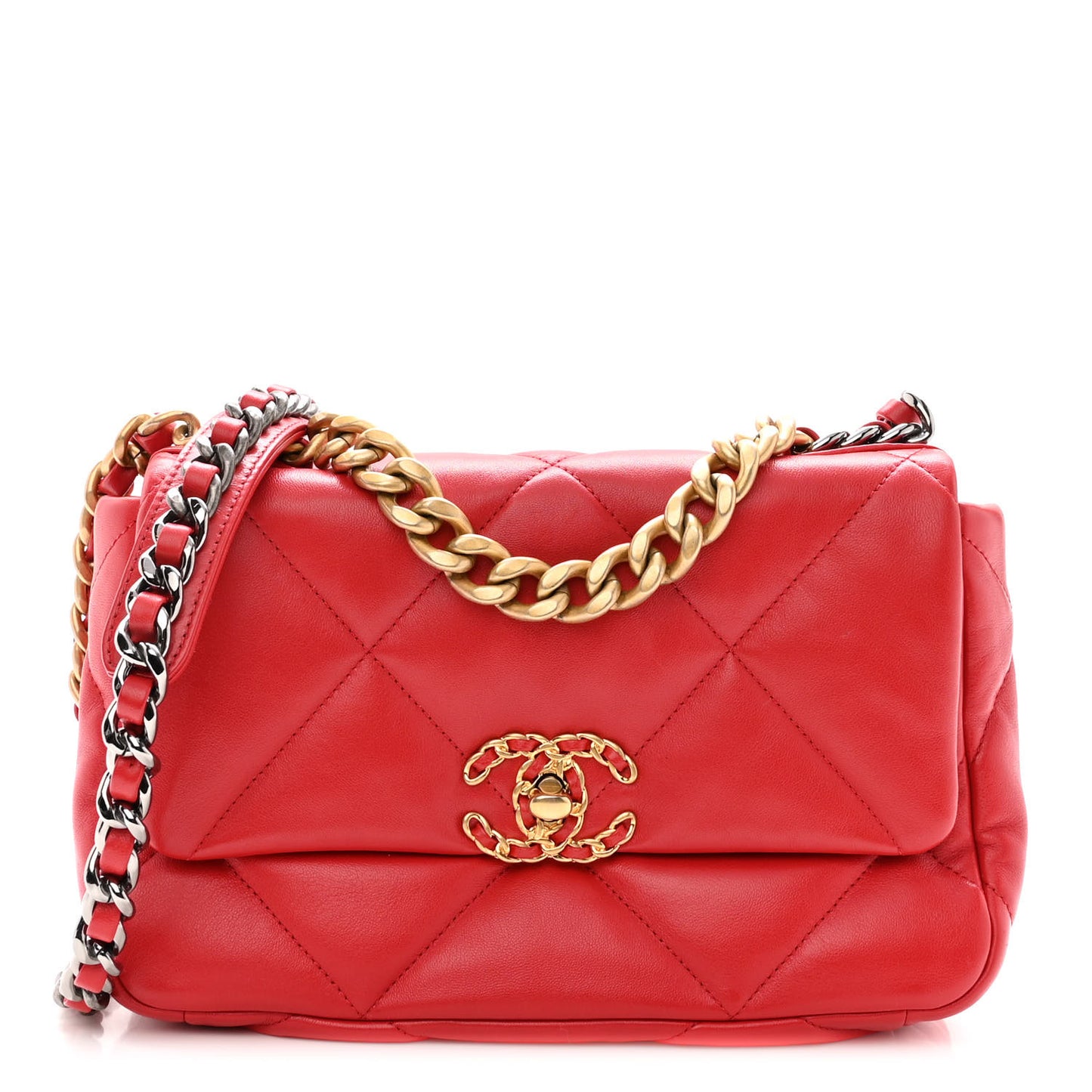 Lambskin Quilted Medium Chanel 19 Flap Red