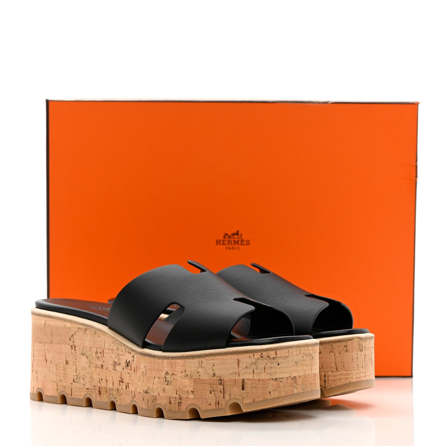 Hermes Calfskin Cork Eze 30 Sandals 37 Black 10 of 10