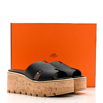 Hermes Calfskin Cork Eze 30 Sandals 37 Black 10 of 10