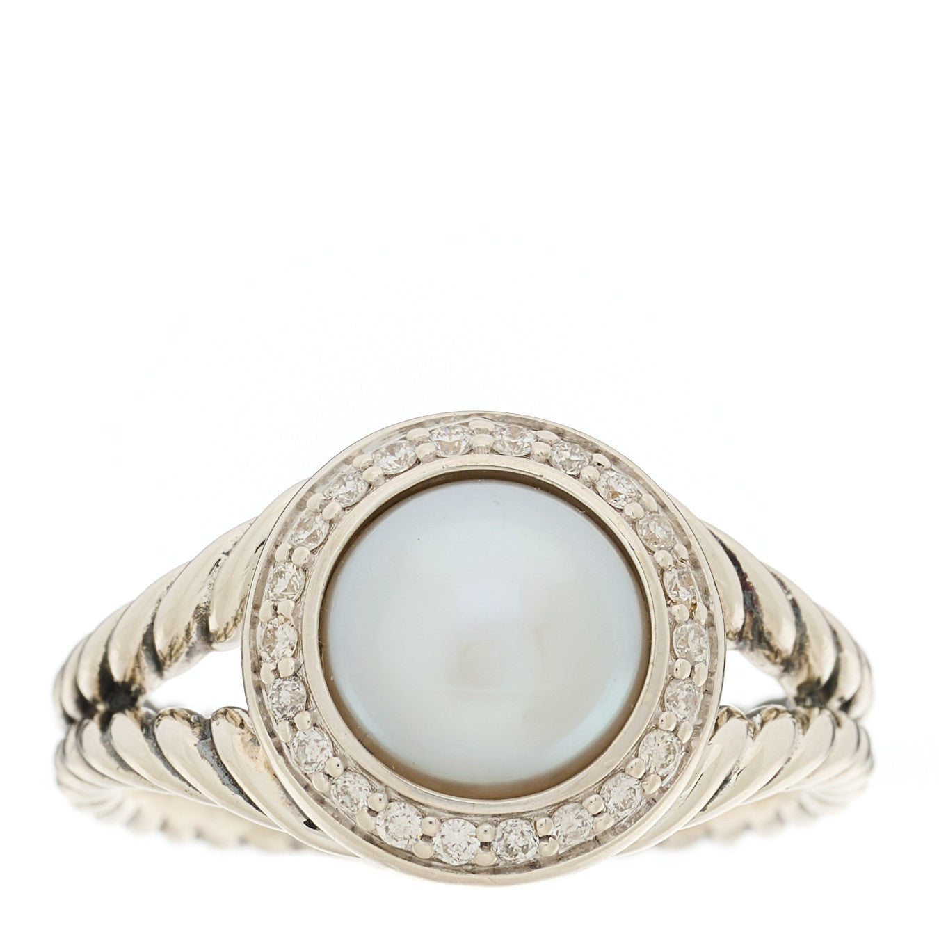 David Yurman Sterling Silver Diamond Pearl 8mm Petite Cerise Ring 54 7 1 of 4