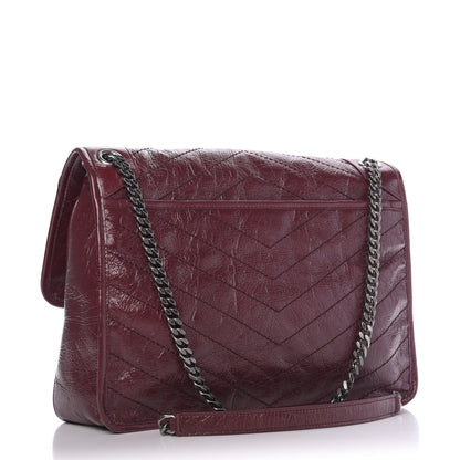 Saint Laurent Crinkled Calfskin Matelasse Monogram Large Niki Chain Satchel Rouge Legion 4 of 10